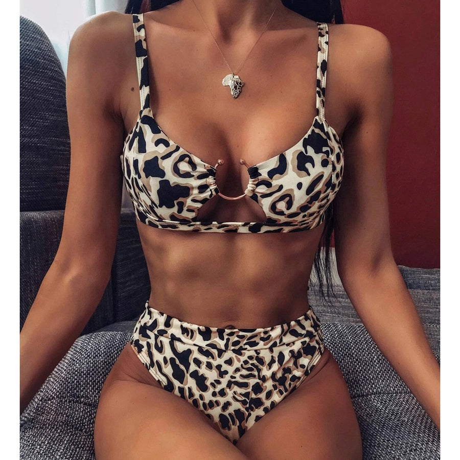 Leopard High Waisted Bikini Swimsuit Image 1