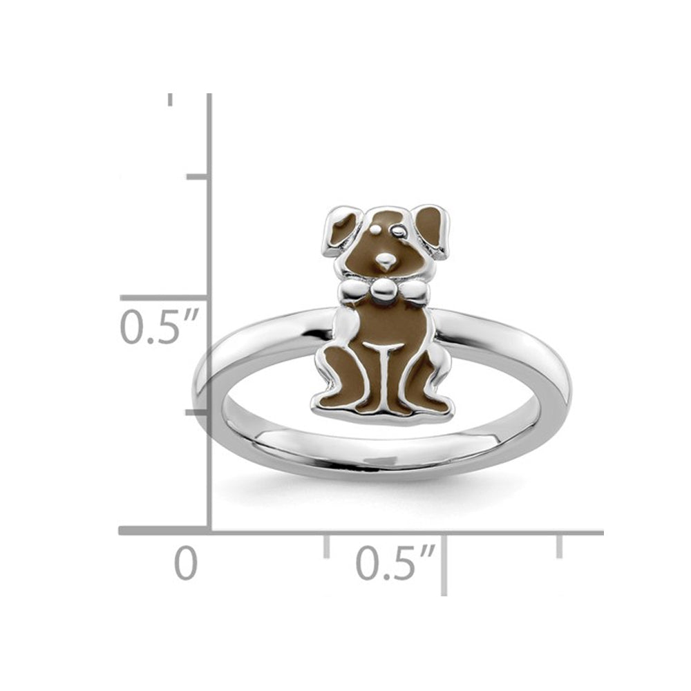 Sterling Silver Brown Enamel Dog Ring Image 3