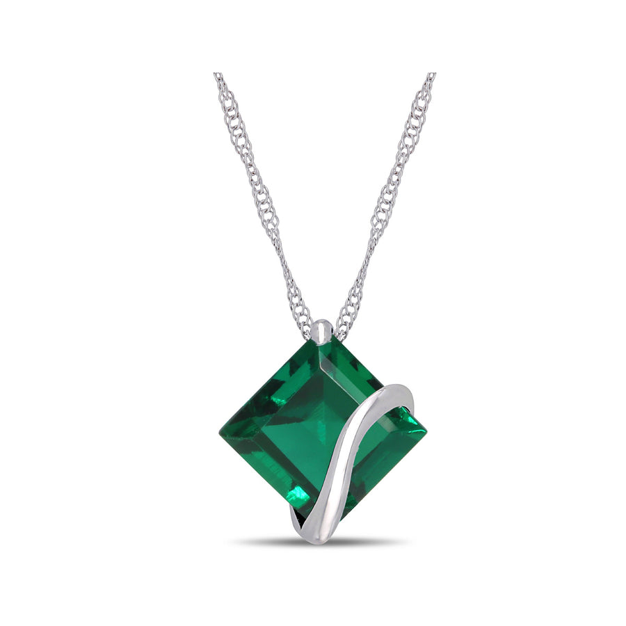2.50 Carat (ctw) Lab-Created Emerald Solitaire Pendant Necklace in 10K White Gold with Chain Image 1