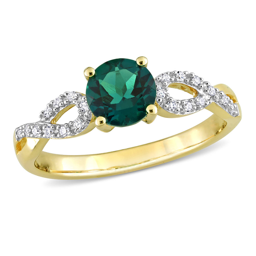 4/5 Carat (ctw) Lab-Created Emerald Ring in 10K Yellow Gold with Diamonds Image 1