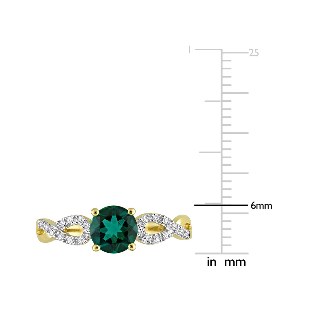 4/5 Carat (ctw) Lab-Created Emerald Ring in 10K Yellow Gold with Diamonds Image 2