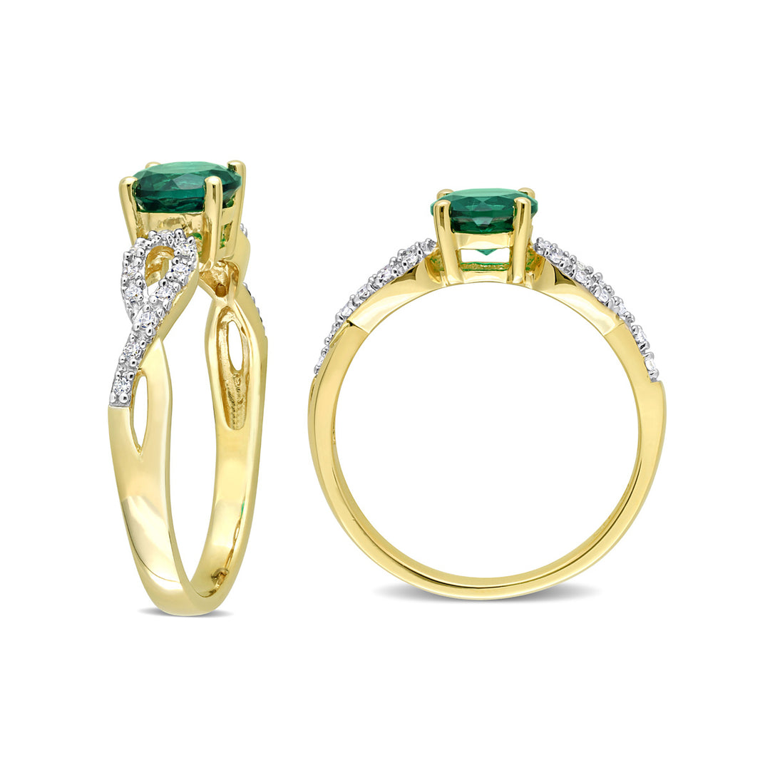 4/5 Carat (ctw) Lab-Created Emerald Ring in 10K Yellow Gold with Diamonds Image 3