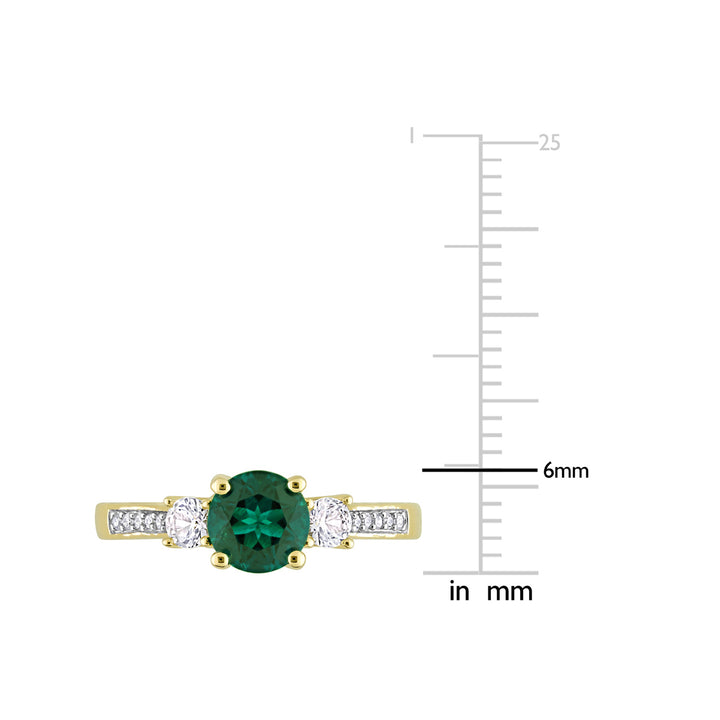 4/5 Carat (ctw) Lab-Created Emerald Ring with White Sapphires in 10K Yellow Gold Image 3