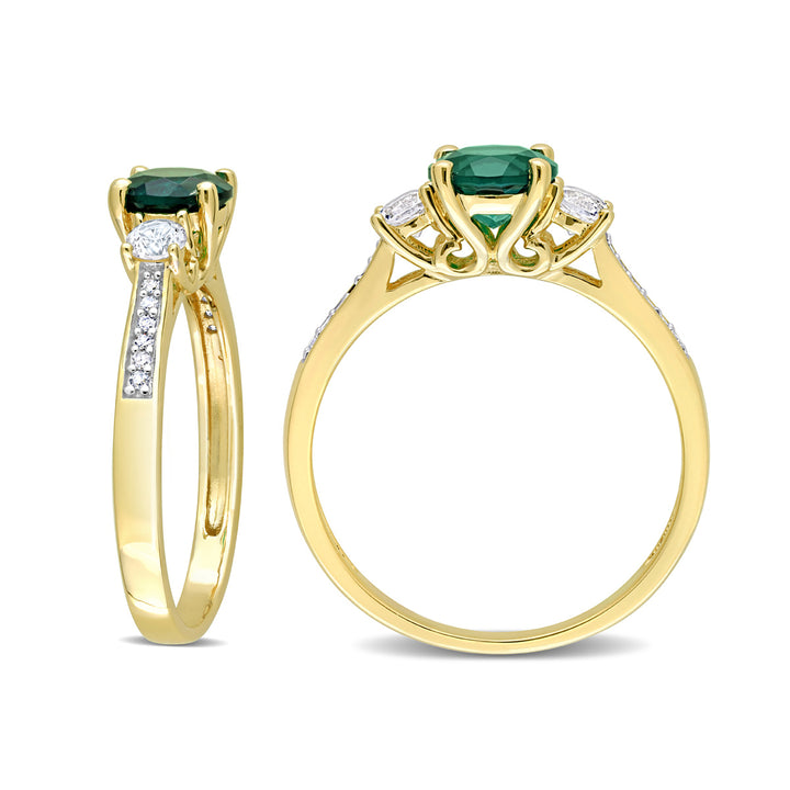 4/5 Carat (ctw) Lab-Created Emerald Ring with White Sapphires in 10K Yellow Gold Image 4