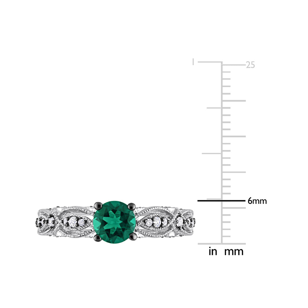 1.19 Carat (ctw) Lab-Created Emerald and White Sapphire Ring in 10K White Gold with Accent Diamonds Image 2