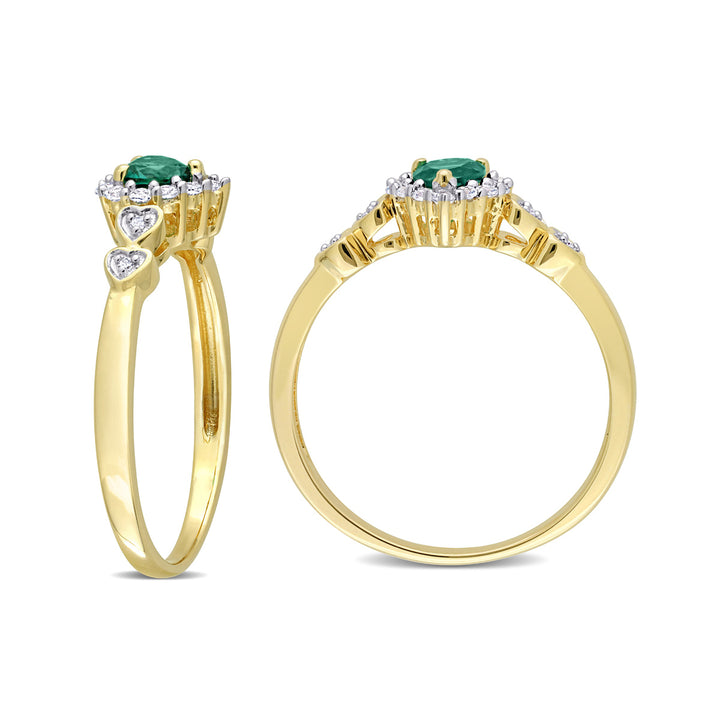 1/3 Carat (ctw) Lab-Created Emerald Heart Ring with Lab-Created Whjte Sapphires in Yellow Plated Sterling Silver Image 3