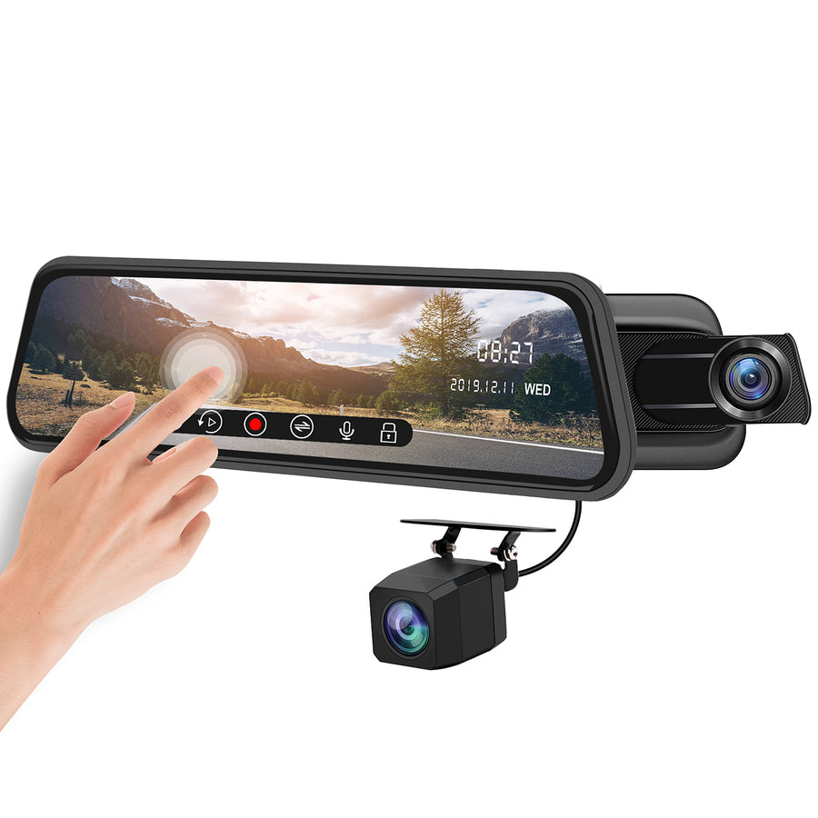 AWESAFE 10 Inch Mirror Dash Cam Touch Screen 1080P Rear View Mirror Camera Front and Rear Dual Lens 24H Parking Monitor Image 1