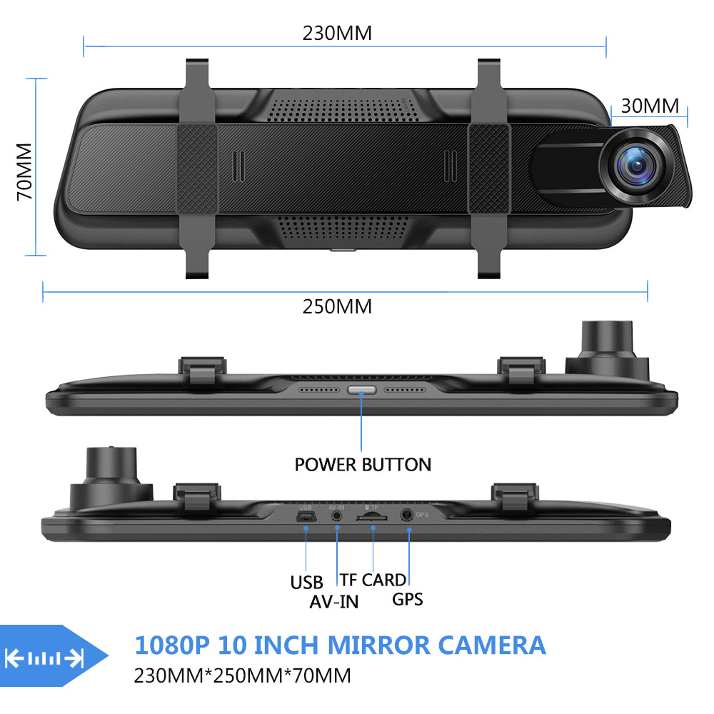 AWESAFE 10 Inch Mirror Dash Cam Touch Screen 1080P Rear View Mirror Camera Front and Rear Dual Lens 24H Parking Monitor Image 6