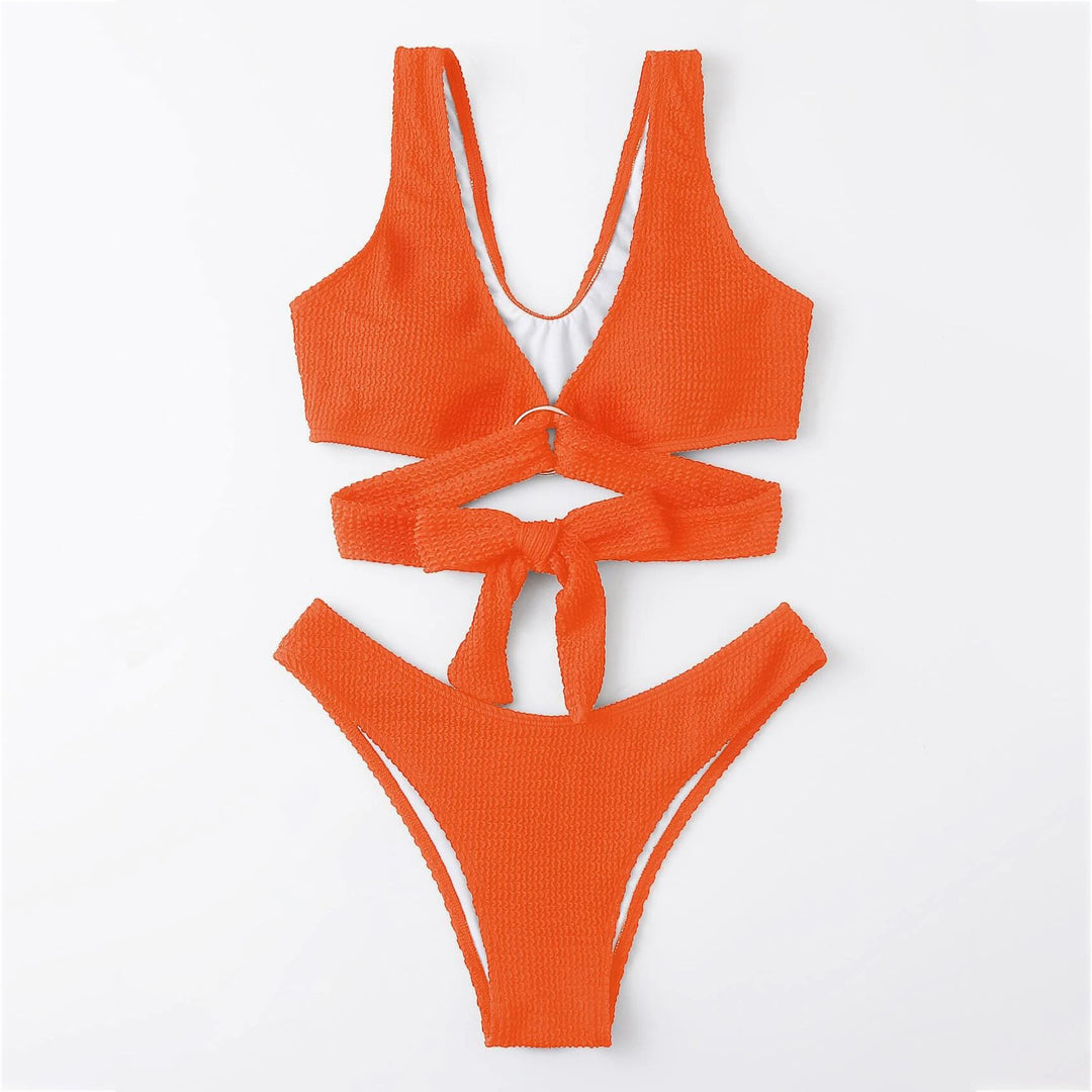 Sexy V-Neck Strap Print Bikini Set Swimsuit Swimwear Image 3