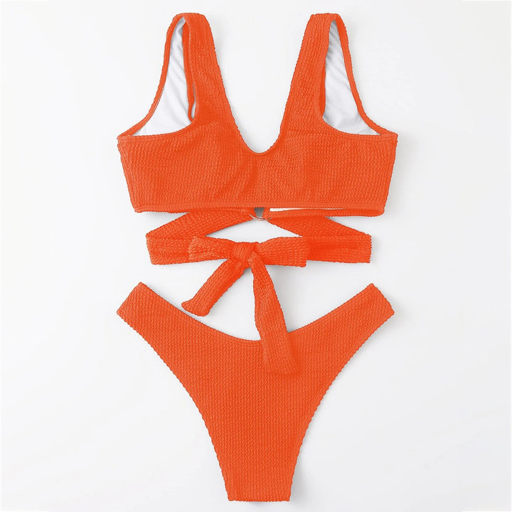 Sexy V-Neck Strap Print Bikini Set Swimsuit Swimwear Image 4