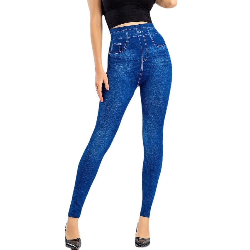 Girls Faux Denim High Waist Fashion Casual Stretchy Ankle-Length Pants Image 4