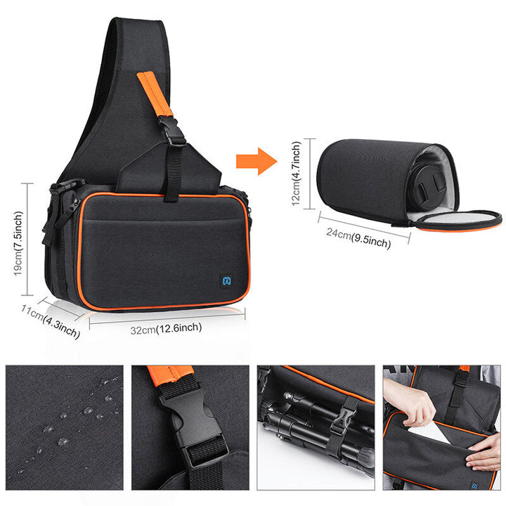 Triangle Style SLR Camera Bag Sling Waterproof Backpack Shoulder Messenger Bags with Removable Lens Bag Image 4