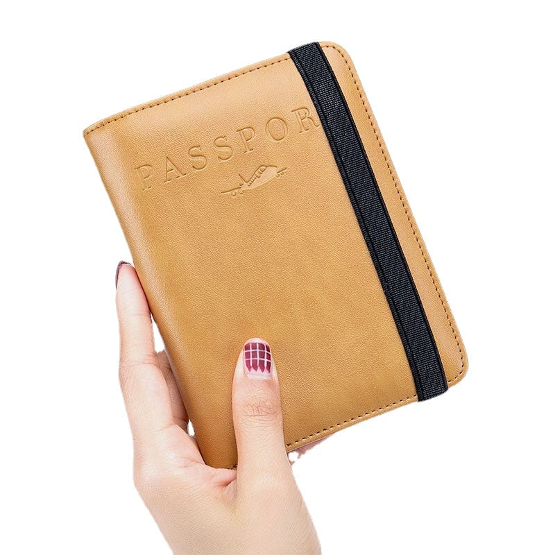 Unisex Genuine Leather RFID Multifunction Multi-card Slot Passport Bag Wallet With Elastic Strap Image 1
