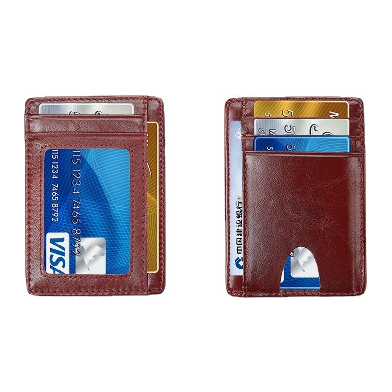 Women and Men Genuine Leather Card Holder Carbon Fiber Pattern RFID Multi-card Slot Wallet Image 2