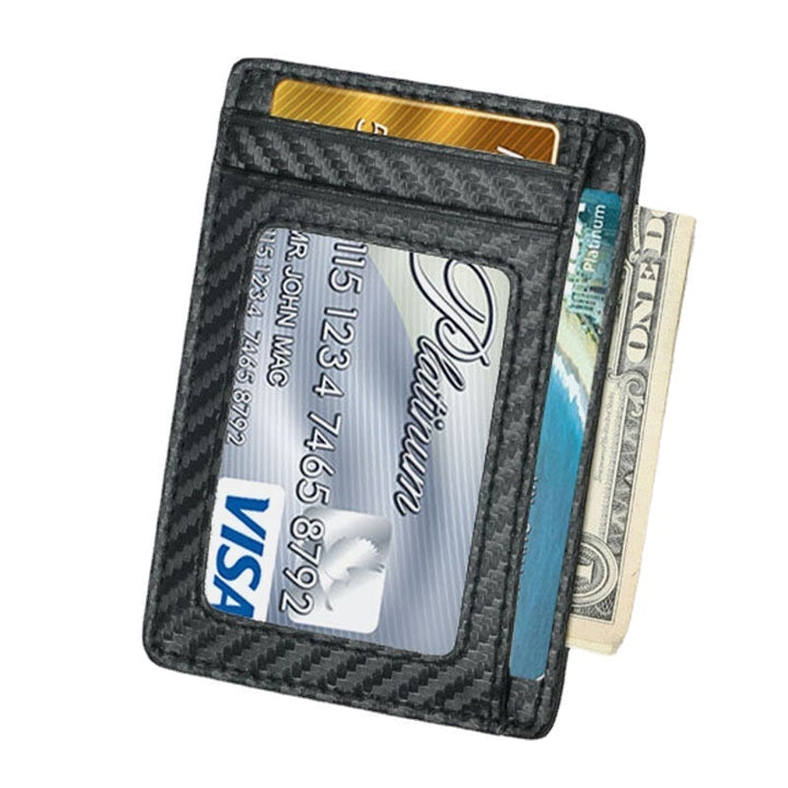 Women and Men Genuine Leather Card Holder Carbon Fiber Pattern RFID Multi-card Slot Wallet Image 3