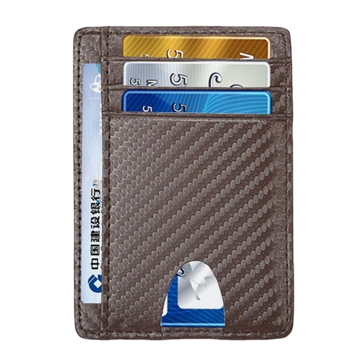 Women and Men Genuine Leather Card Holder Carbon Fiber Pattern RFID Multi-card Slot Wallet Image 1