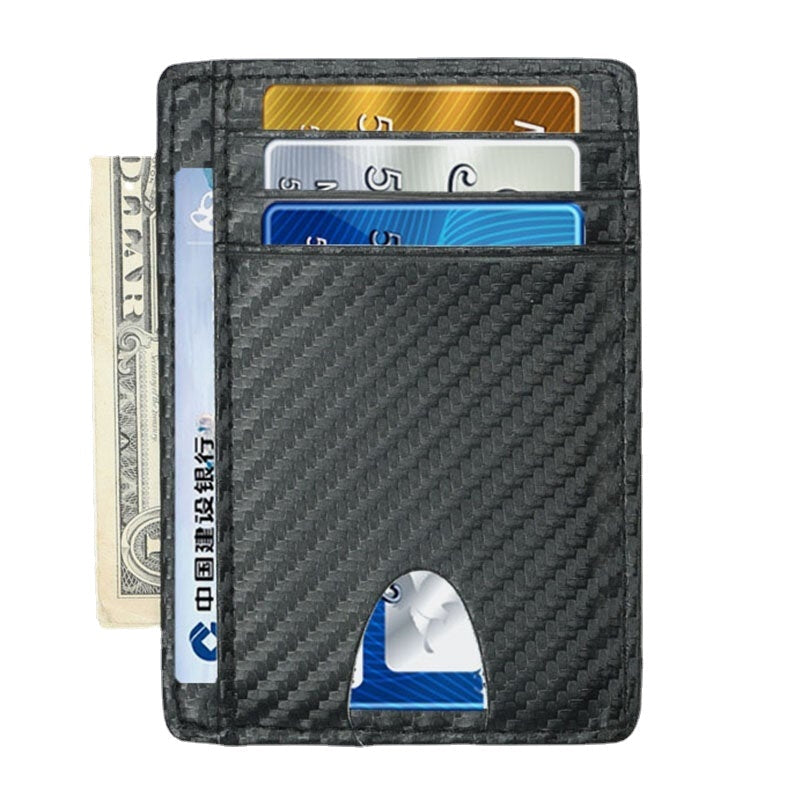 Women and Men Genuine Leather Card Holder Carbon Fiber Pattern RFID Multi-card Slot Wallet Image 7