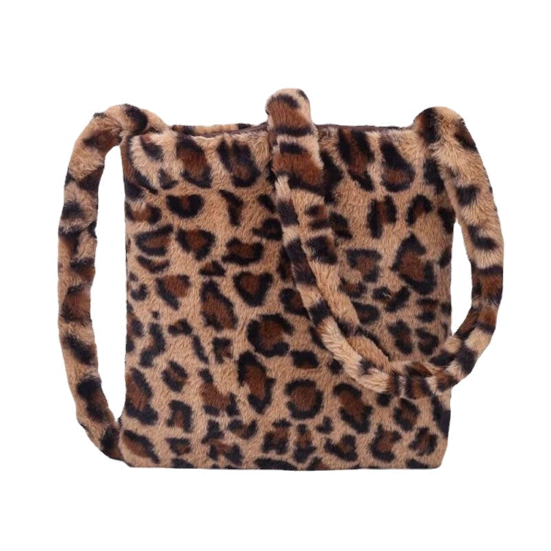 Women Felt Soft Leopard Pattern Cute Casual Personality Shoulder Crossbody Bag Image 1
