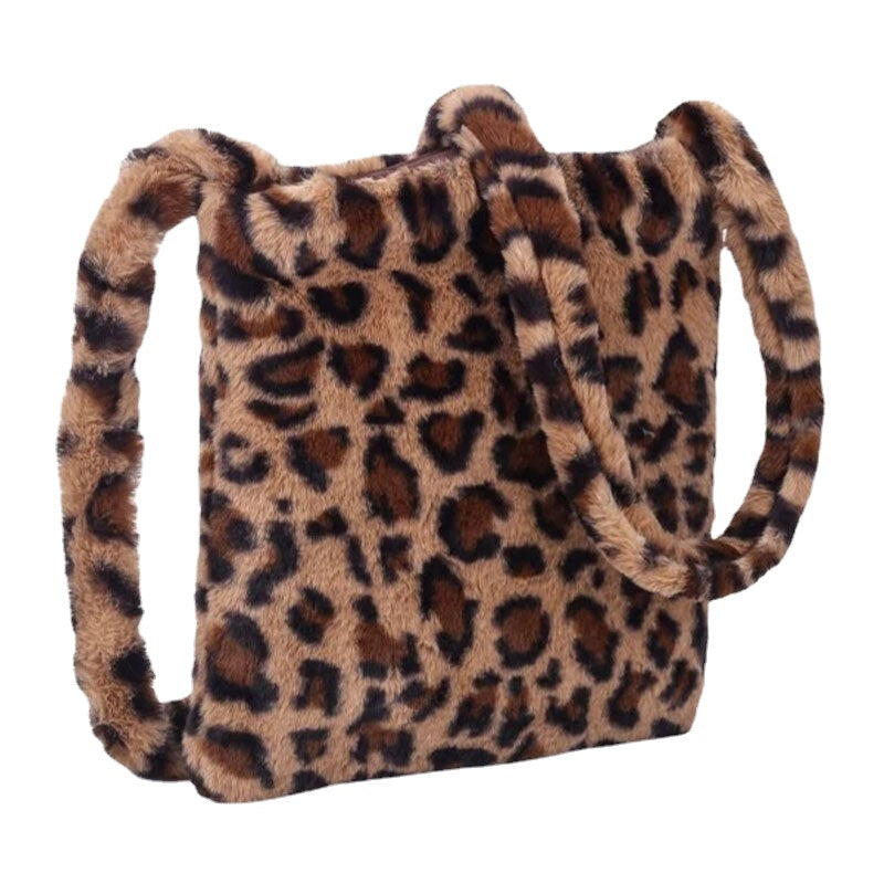 Women Felt Soft Leopard Pattern Cute Casual Personality Shoulder Crossbody Bag Image 2
