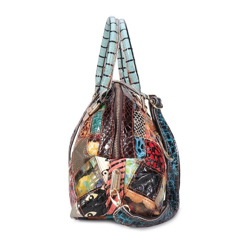women genuine leather bohemian floral crossbody bags vintage patchwork shell handbag Image 2