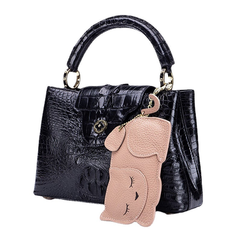 Women Genuine Leather Casual Cute Animal Nap Cat Pattern Mini Keychain Coin Storage Bag Image 2