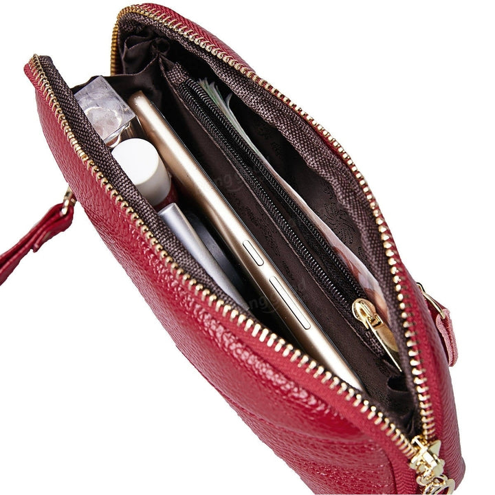 Women Genuine Leather Clutch Bag Zipper Long Wallet Two Fold Purse Image 3