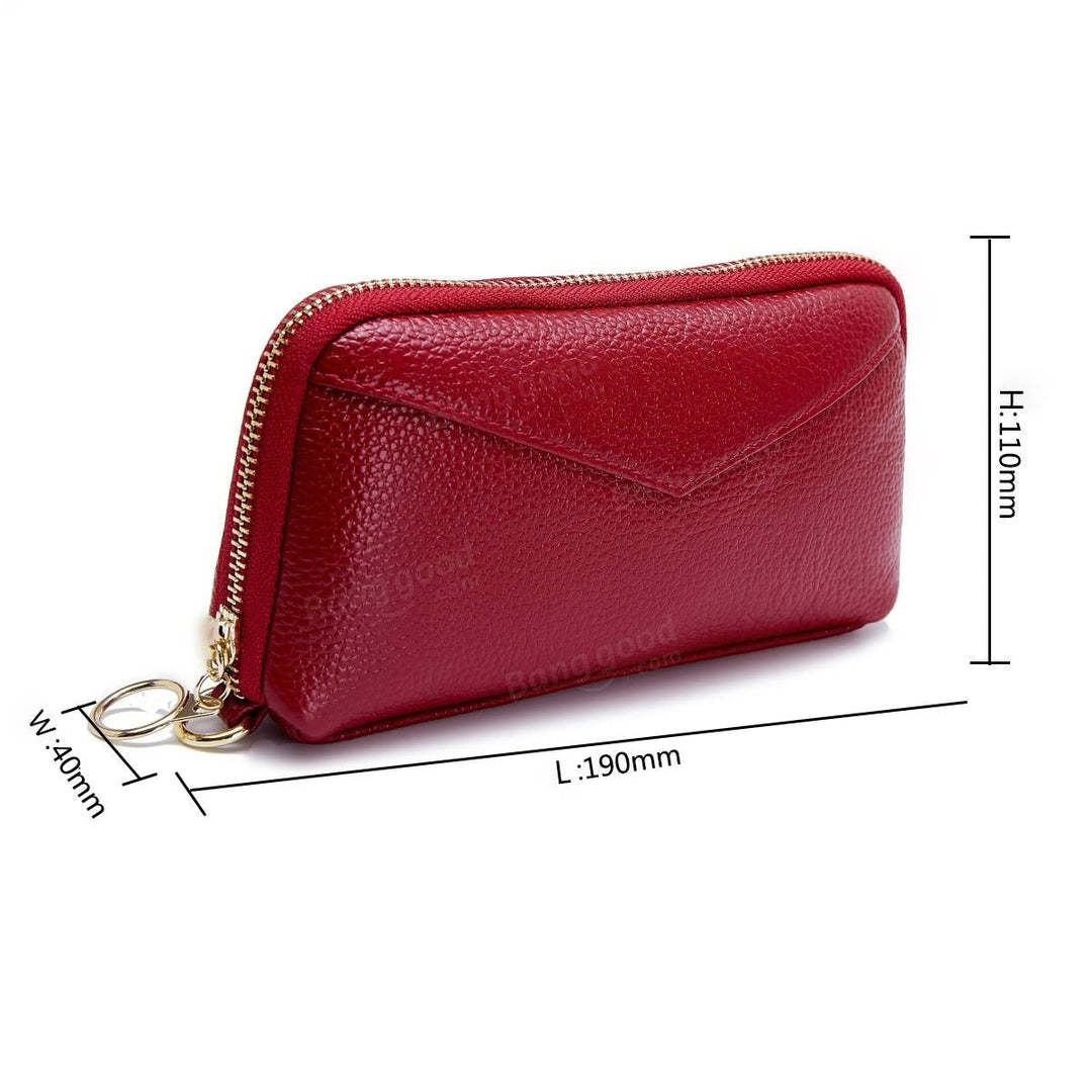 Women Genuine Leather Clutch Bag Zipper Long Wallet Two Fold Purse Image 4