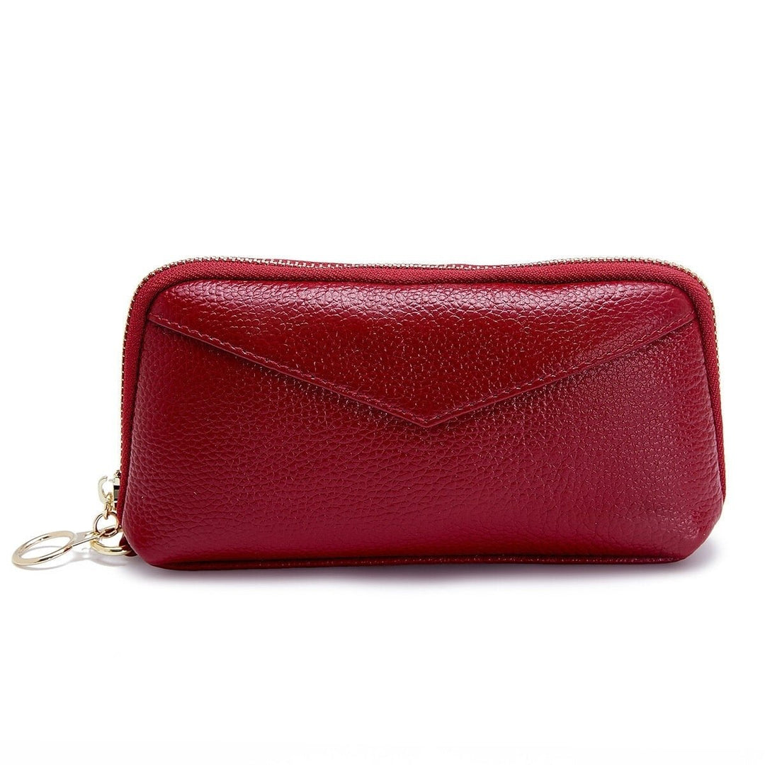 Women Genuine Leather Clutch Bag Zipper Long Wallet Two Fold Purse Image 1