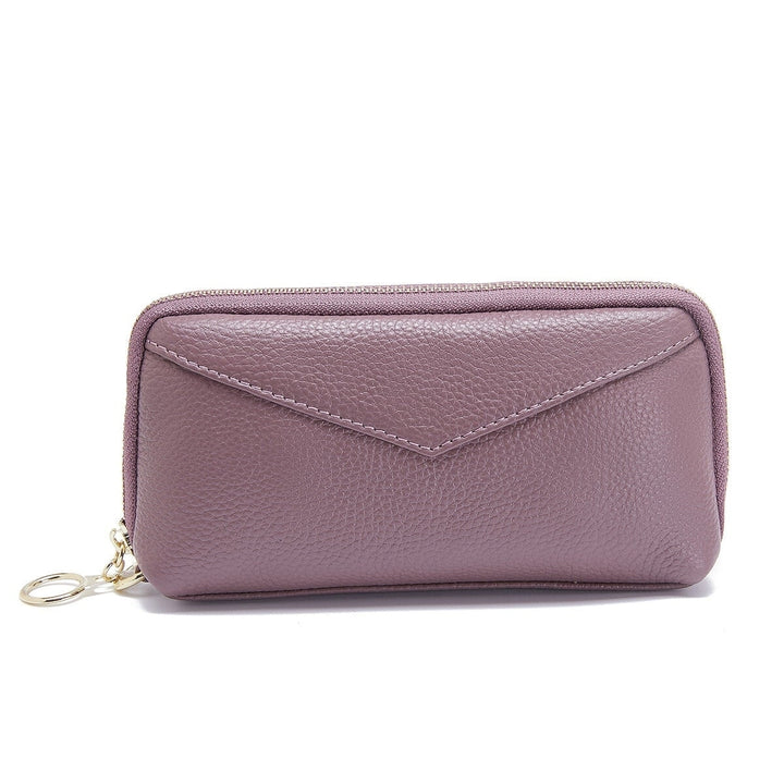 Women Genuine Leather Clutch Bag Zipper Long Wallet Two Fold Purse Image 6