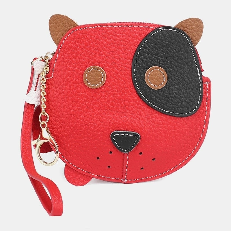 Women Genuine Leather Cowhide Cute Cartoon Dog Pattern Small Storage Coin Bag Image 2