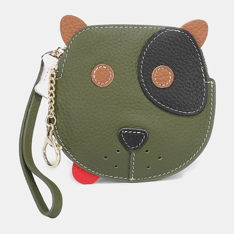 Women Genuine Leather Cowhide Cute Cartoon Dog Pattern Small Storage Coin Bag Image 1