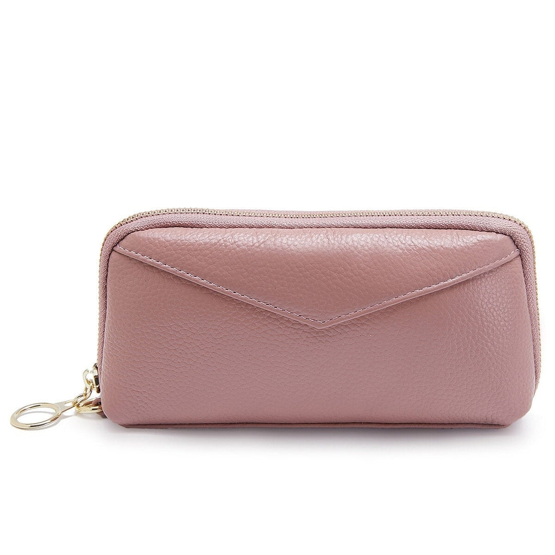 Women Genuine Leather Clutch Bag Zipper Long Wallet Two Fold Purse Image 7