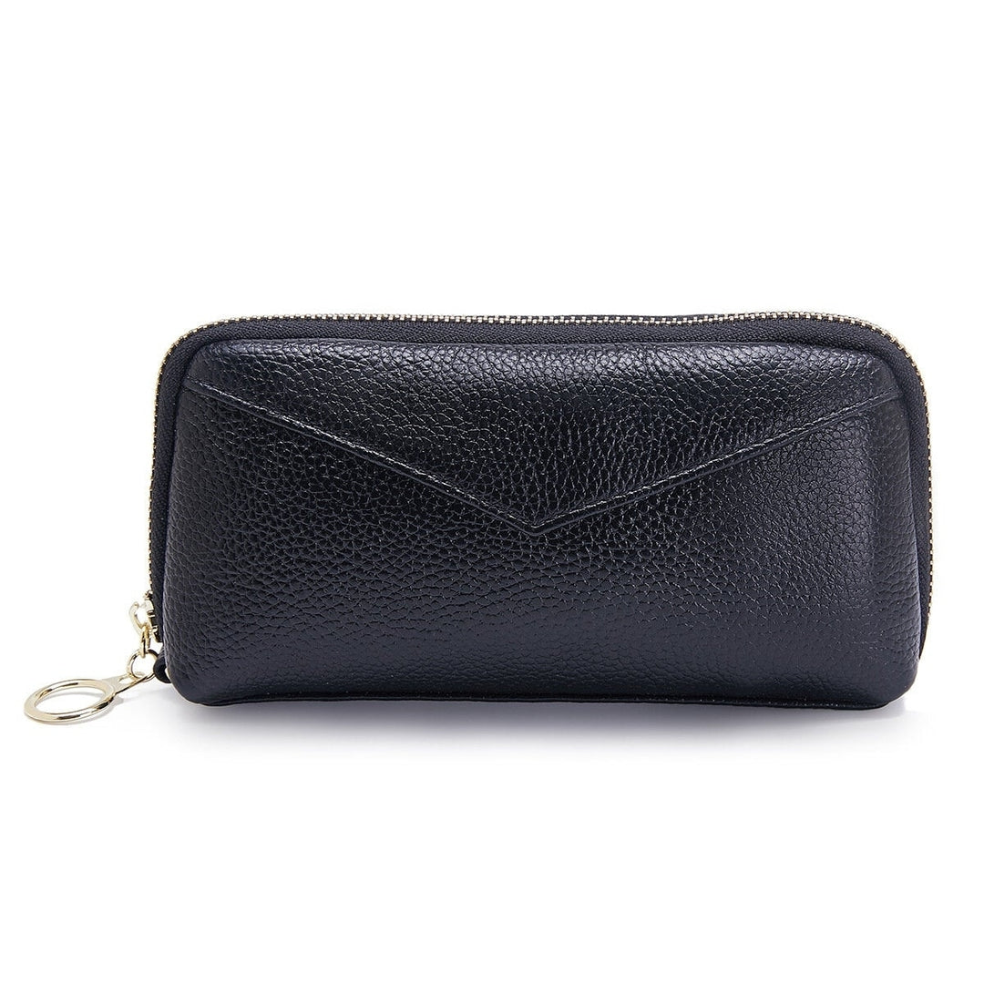 Women Genuine Leather Clutch Bag Zipper Long Wallet Two Fold Purse Image 8