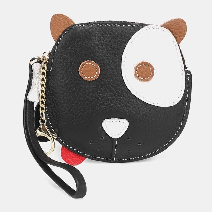 Women Genuine Leather Cowhide Cute Cartoon Dog Pattern Small Storage Coin Bag Image 4