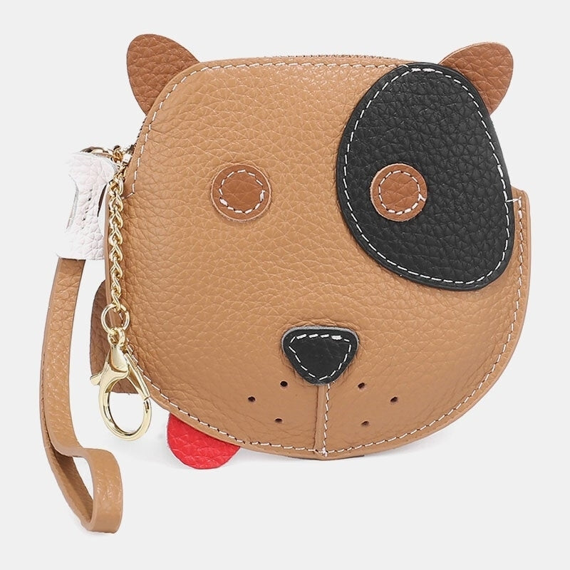Women Genuine Leather Cowhide Cute Cartoon Dog Pattern Small Storage Coin Bag Image 4