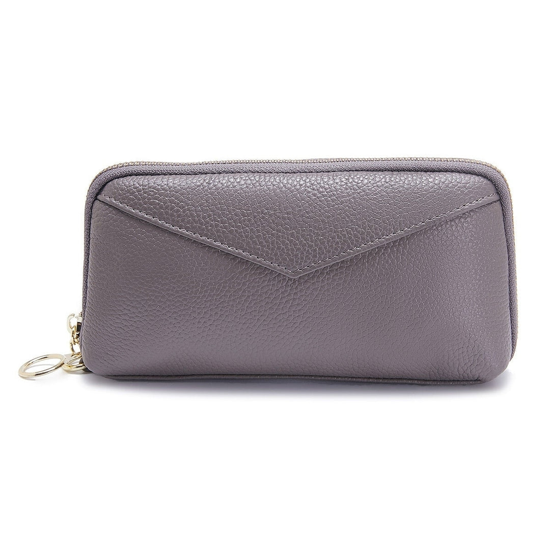 Women Genuine Leather Clutch Bag Zipper Long Wallet Two Fold Purse Image 9