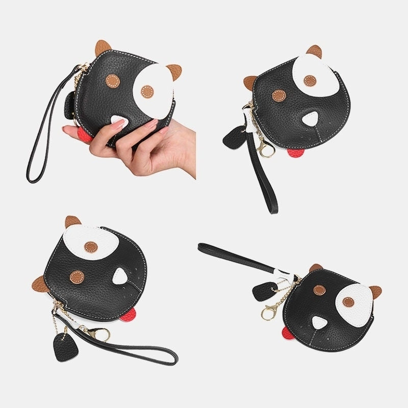 Women Genuine Leather Cowhide Cute Cartoon Dog Pattern Small Storage Coin Bag Image 8