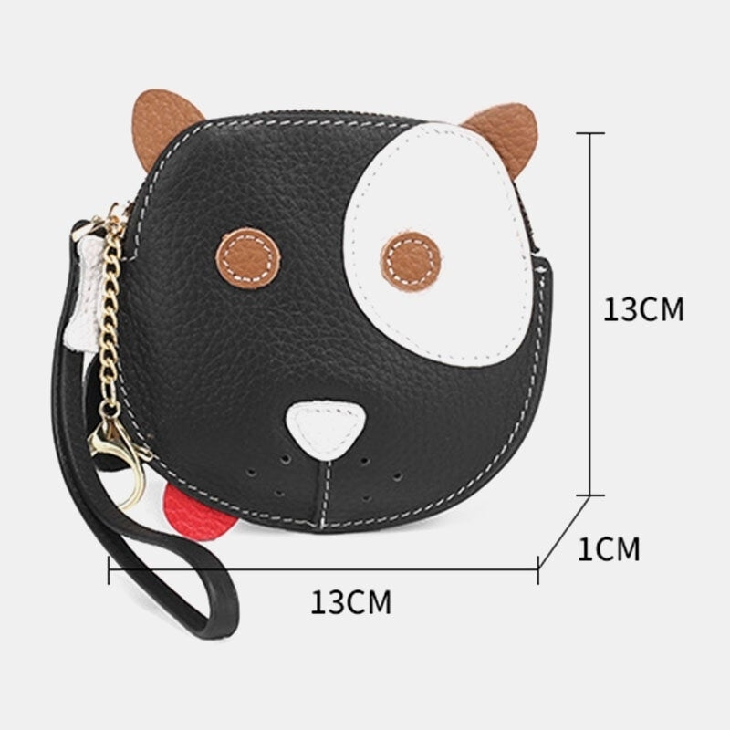 Women Genuine Leather Cowhide Cute Cartoon Dog Pattern Small Storage Coin Bag Image 9