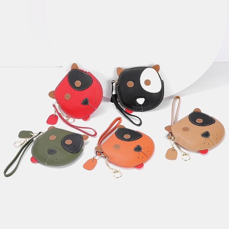 Women Genuine Leather Cowhide Cute Cartoon Dog Pattern Small Storage Coin Bag Image 11