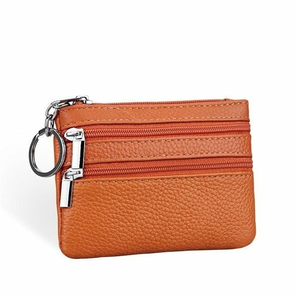 women genuine leather double zipper card holder clutch wallet candy color coin bags Image 2