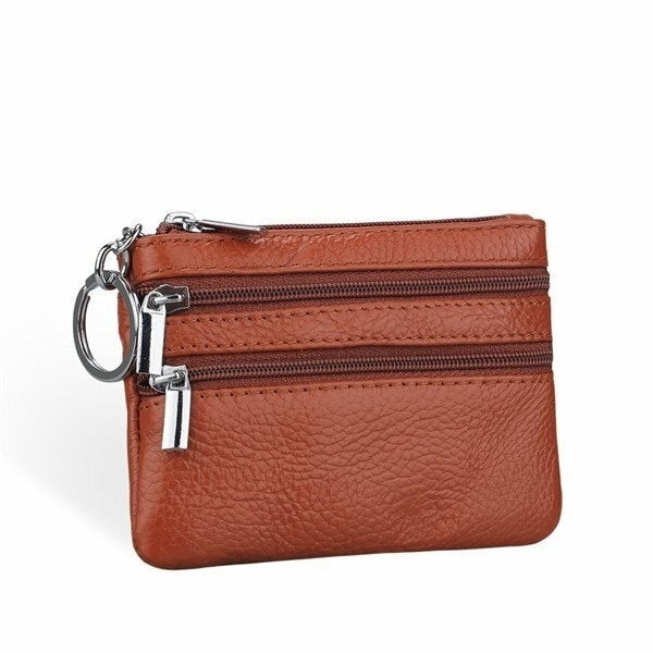 women genuine leather double zipper card holder clutch wallet candy color coin bags Image 4