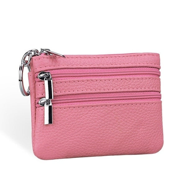 women genuine leather double zipper card holder clutch wallet candy color coin bags Image 4
