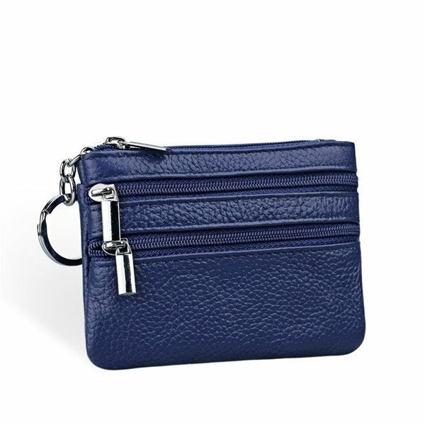 women genuine leather double zipper card holder clutch wallet candy color coin bags Image 6