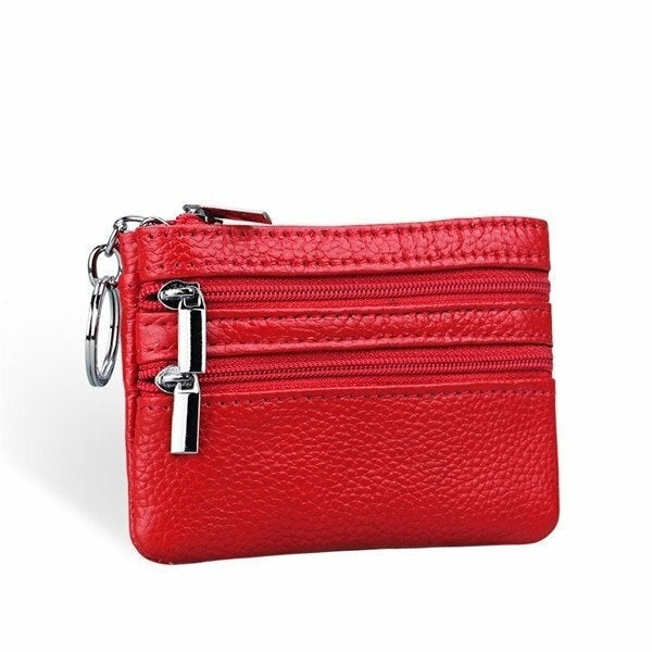 women genuine leather double zipper card holder clutch wallet candy color coin bags Image 7