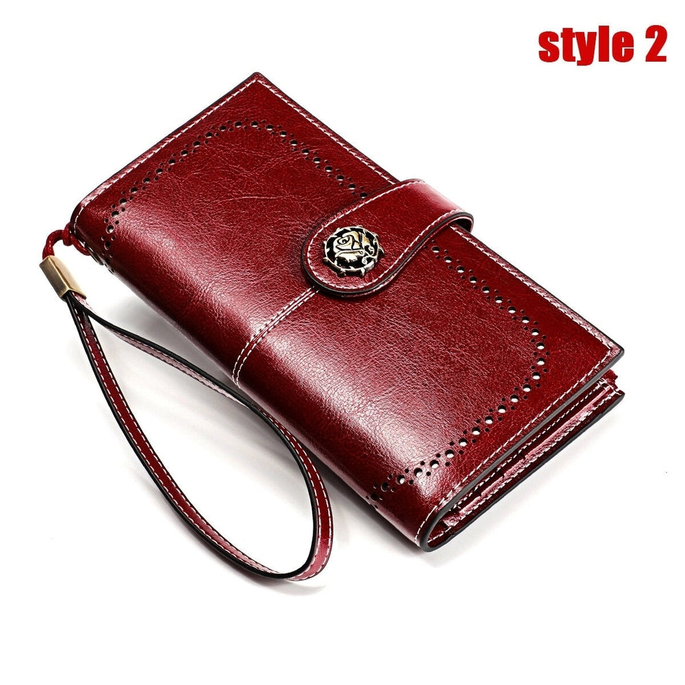 women genuine leather elegant vintage long wallet phone bag Image 2