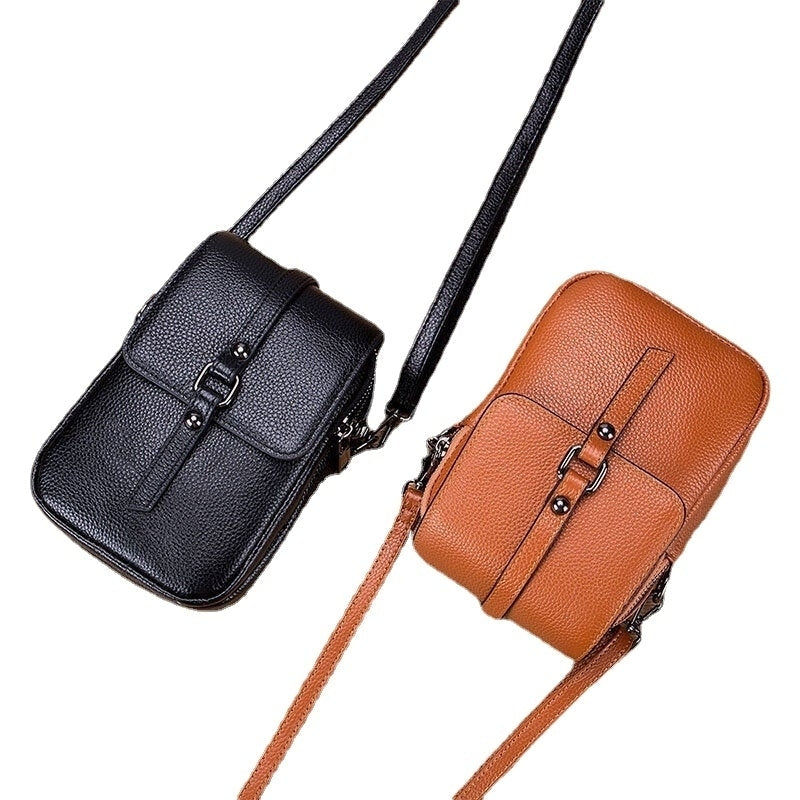 Women Genuine Leather Multi-Layers Earphone Hole 6.5 Inch Phone Crossbody Bag Image 1