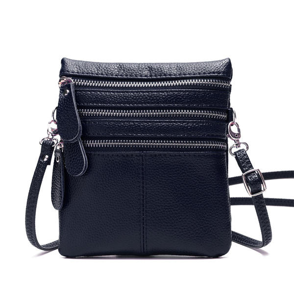 Women Genuine Leather Multi-Function Phone Bag Solid Crossbody Bag Image 1