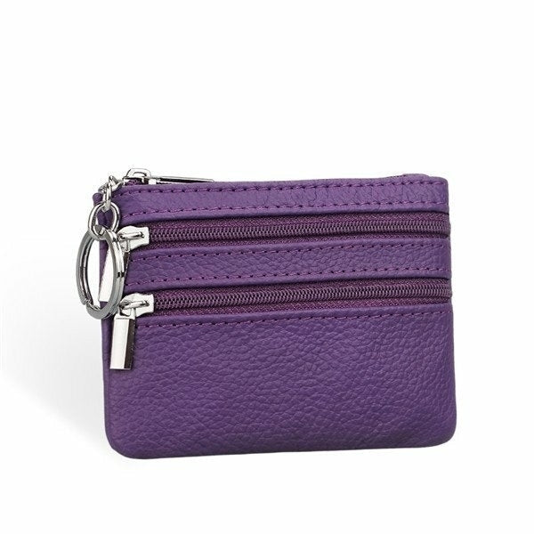 women genuine leather double zipper card holder clutch wallet candy color coin bags Image 9