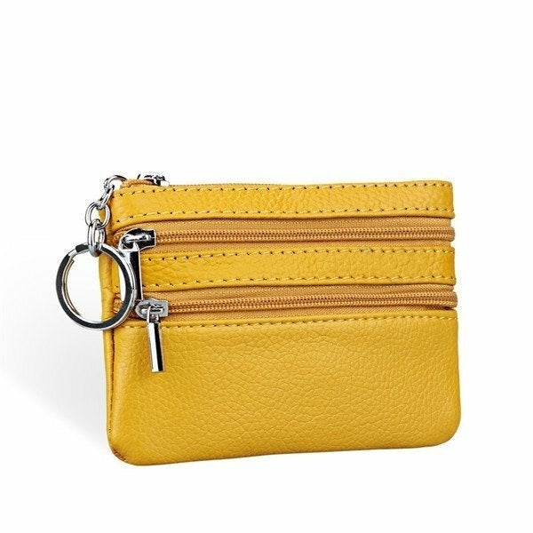 women genuine leather double zipper card holder clutch wallet candy color coin bags Image 10