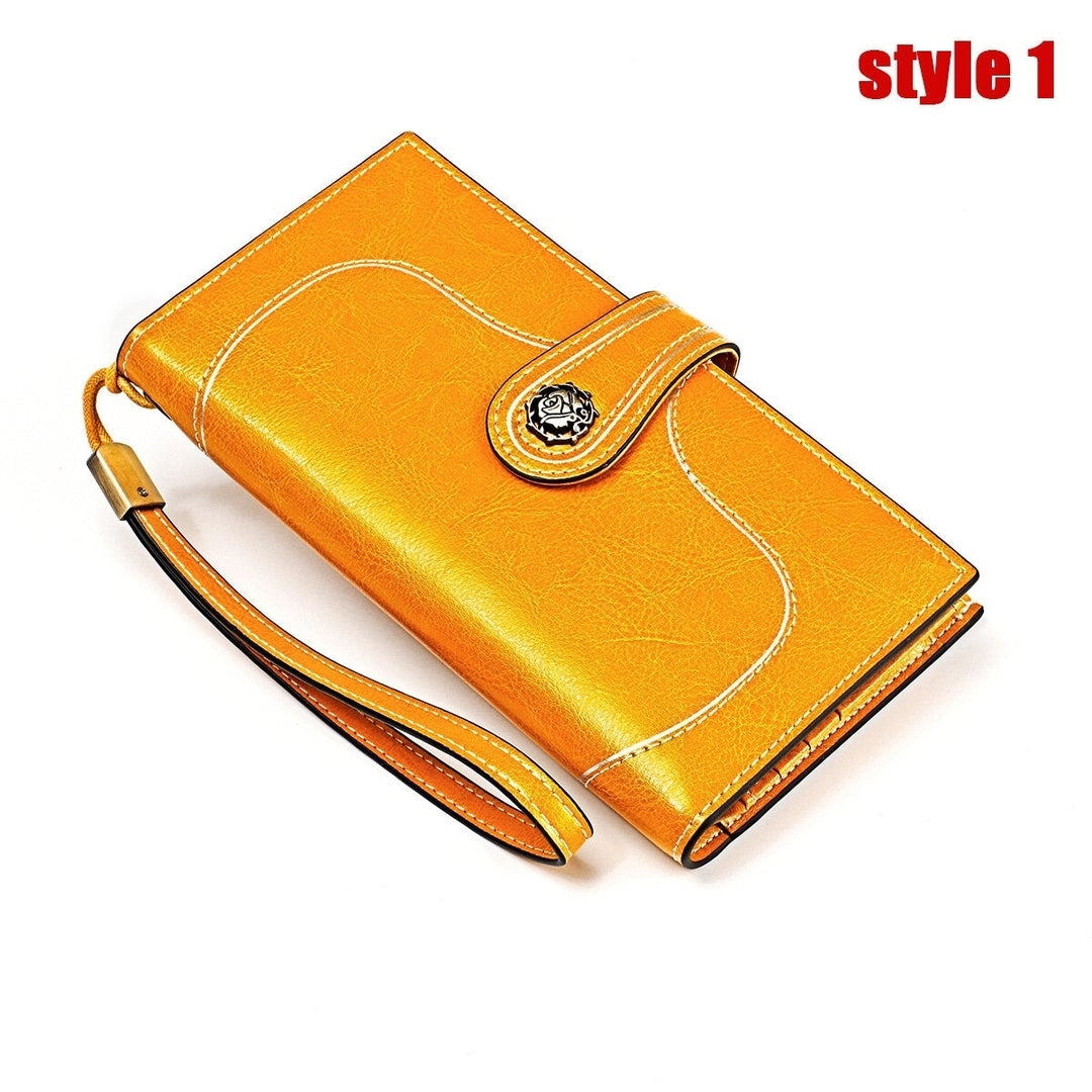 women genuine leather elegant vintage long wallet phone bag Image 3